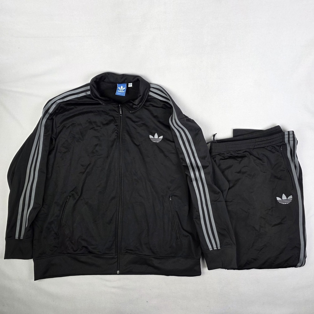 Vintage Y2k Adidas Track Suit Mens 4XL Black Firebird Set Trefoil Jacket Pants